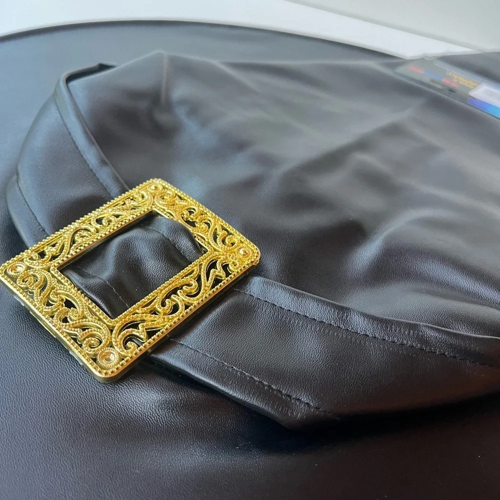 NEW Black Witch Hat with Gold Buckle - Faux Leather Costume